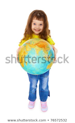Cheerful Little Girl Gives Us Globe Stockfoto © pzAxe