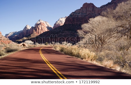 ストックフォト: Road Sunrise High Mountain Buttes Zion National Park Desert Sout