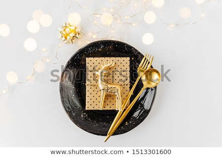 Foto stock: Gold Glitter Cutlery Element Set Background