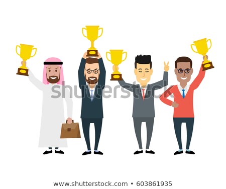 [[stock_photo]]: Bearded Arabic Businessman Hold Golden Award Cup