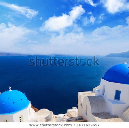 Foto stock: Oia Traditional Greek Village And Aegan Sea Greece