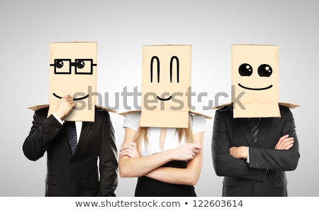 Zdjęcia stock: Funny Man Smiling With Cardboard Box Head