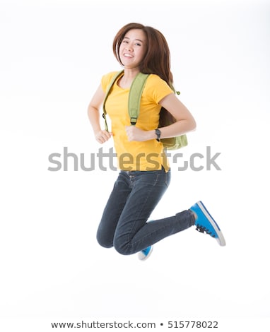 [[stock_photo]]: Chinese School Girl Jumping Into Air