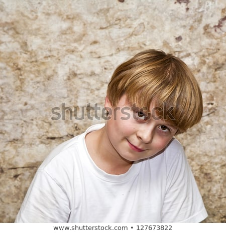 Stockfoto: Boy With Light Brown Hair And Brown Eyes Lookes Friendly
