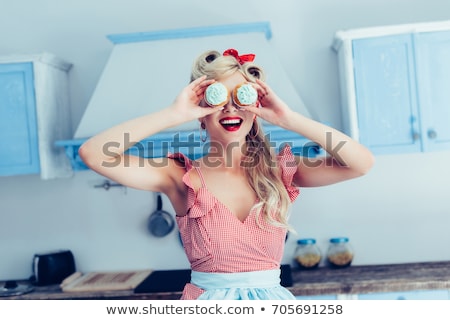 Stock photo: Woman In Pin Up Style And Cupcake