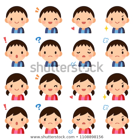 Stok fotoğraf: Asian Girl Avatar Set Kid Vector Primary School Face Emotions Expression Positive Person Placar