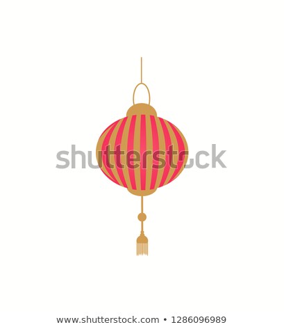 Stock fotó: Hanging Red Lantern With Golden Stripes Vector