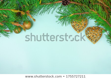 Stock fotó: Christmas Composition With Baubles And Winter Greenery