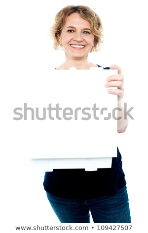 Foto stock: Casual Lady Holding Open Pizza Box