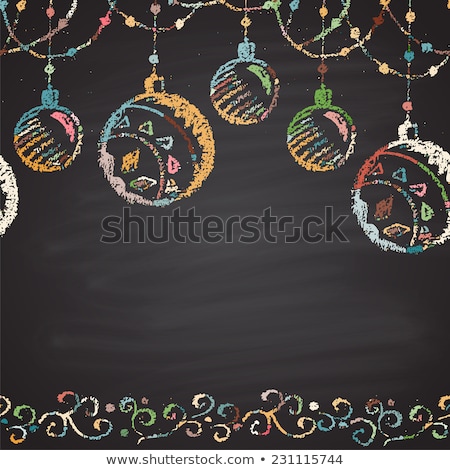 Сток-фото: Colored Chalk Painted Illustration With Christmas Ball Merry Christmas Happy New Year Text