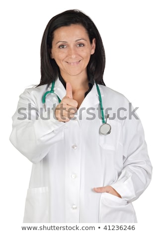 [[stock_photo]]: Eureuse · femme · médecin · disant · Ok