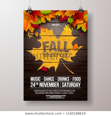 Foto stock: Autumn Party Flyer Illustration With Colorful Falling Leaves Chestnut And Typography Design On Vint