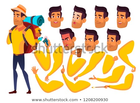 Сток-фото: Teen Boy Vector Teenager Arab Muslim Friends Life Face Emotions Various Gestures Animation C