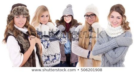 Сток-фото: Young Woman Wearing Winter Jacket Scarf And Cap