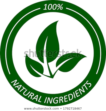 Stockfoto: 100 Percent Natural And Eco Friendly With Leaf Sign In Green Dra