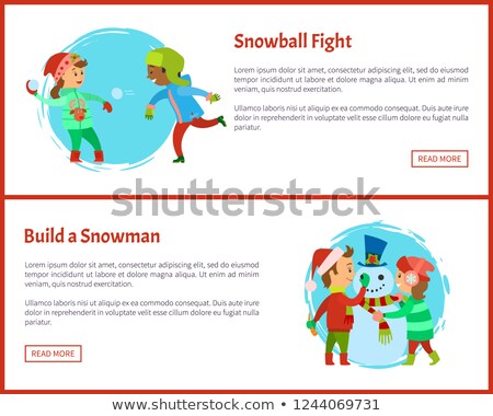 Zdjęcia stock: Build Snowman And Snowball Fights Postcards Vector