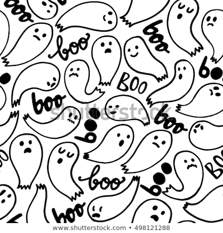 Stockfoto: Halloween Background Seamless Pattern Of Cute Cartoon Ghosts