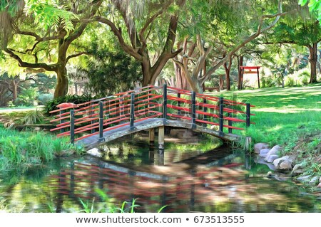 Сток-фото: Wooden Foot Bridge In Japanese Garden