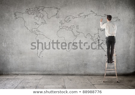 Stockfoto: Man Drawing World Map