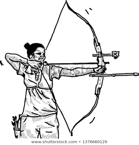 Foto stock: Archer Training With Bow Sketch Icon