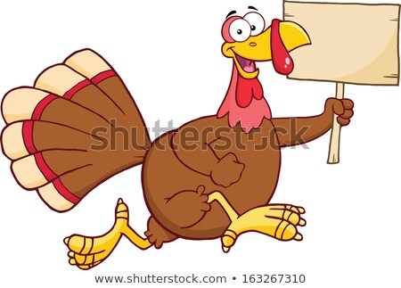 Turkey Cartoon Running With Blank Sign Stok fotoğraf © HitToon