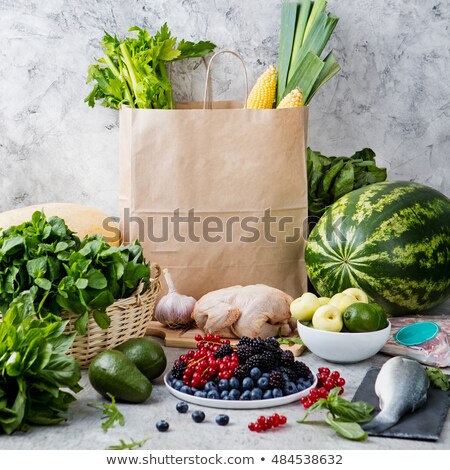 ストックフォト: Shopping Paper Bag Fruits Fish Poultry Meat