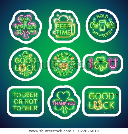 Foto stock: Glowing Neon Patricks Signs Sticker Pack