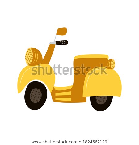 Foto d'archivio: Old Style Moped On Road Poster In Flat Style