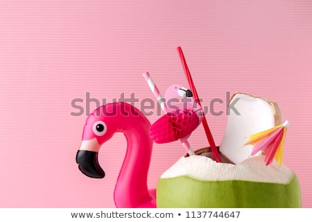 Stockfoto: Coconut Cocktail On Pink Background Summer Holiday Drink
