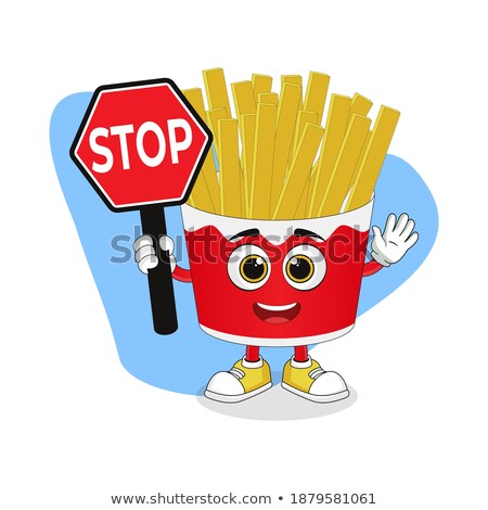 Foto stock: Potato Cartoon Character Holding A Stop Sign