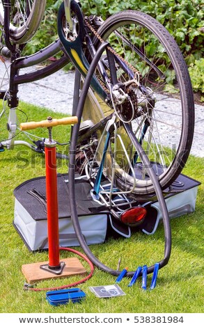 Stockfoto: Bicycle Upside Down Flat Tire Repair