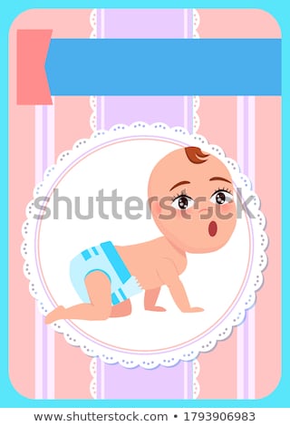Foto stock: Milestones Baby Begin To Crawl Stands On All Fours