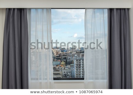 Zdjęcia stock: Curtains With View Of Clouds And Sky