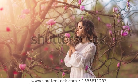 Stok fotoğraf: Attractive Blonde Girl With Flowers