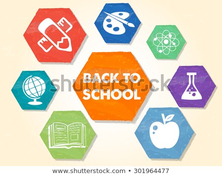 Stock photo: Back To School With Educational Symbols Grunge Drawn Hexagons L