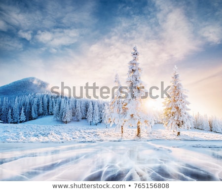 Foto stock: Beautiful Sunset Light On Winter Lake