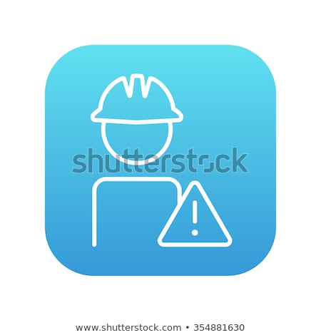 Zdjęcia stock: Worker With Caution Sign Line Icon