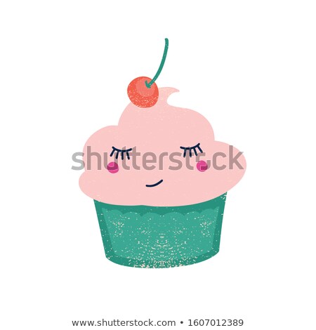 ストックフォト: Funny Cherry Cupcake Vector Illustration Cartoon Isolated On Whi