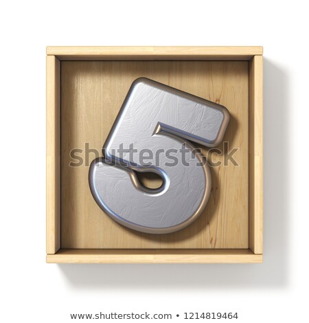 Stok fotoğraf: Silver Metal Number 5 Five In Wooden Box 3d