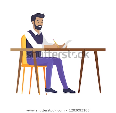 ストックフォト: Happy Bearded Man Sitting By Table Colorful Card