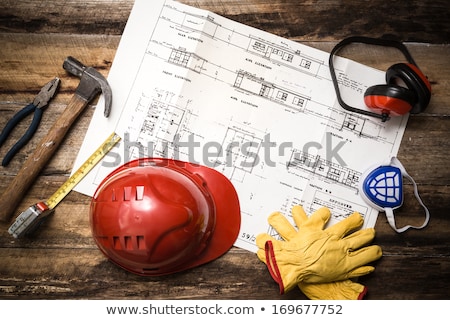 ストックフォト: Carpenter Tools And Building Plan