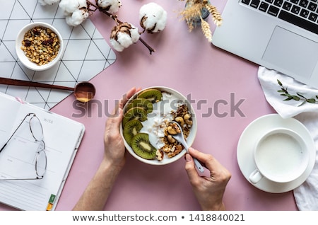 Stock photo: Woman Eating Vitamins Top View