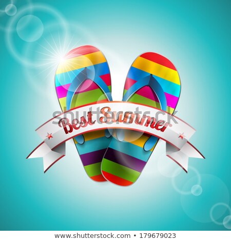 Foto stock: Vector Summer Holiday Design With Slipper And Ribbon On Blue Sea