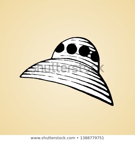 Stock foto: Ink Sketch Of An Alien Spaceship With White Fill