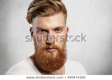 Stok fotoğraf: Portrait Of Young Bearded Hipster Guy Smiling On White Backgroun