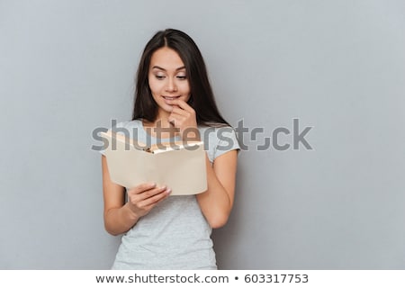 Stock foto: Portrait Of Happy Woman 20s With Long Hair Smiling And Holding G