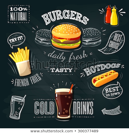 Stock fotó: Hot Dog Fast Food Text Poster Vector Illustration