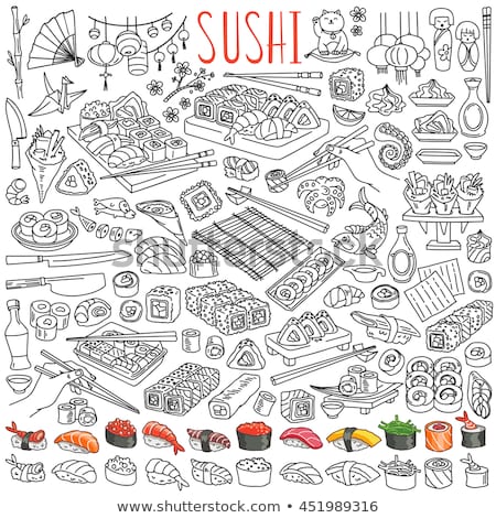 Foto stock: Set Of Japan Food Cartoon Doodle Objects Symbols And Items