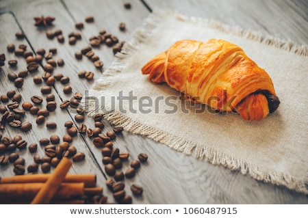 Сток-фото: Coffee And Croissants On Wooden Table