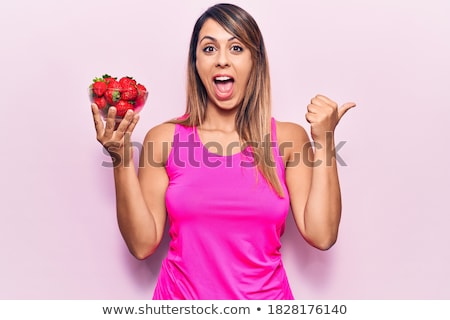 Stock fotó: Brunette Beauty With A Bowl Of Strawberries